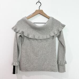 Neiman Marcus Off The Shoulder Cashmere Sweater Ribbed Gray size medium